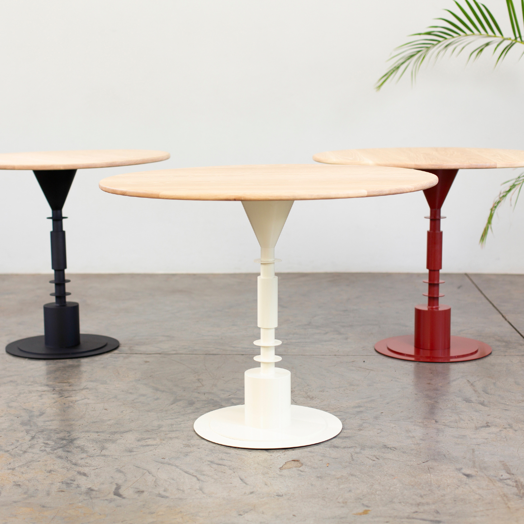 Afro Scandi Round Cafe Table - Light Oak + Oxide Red