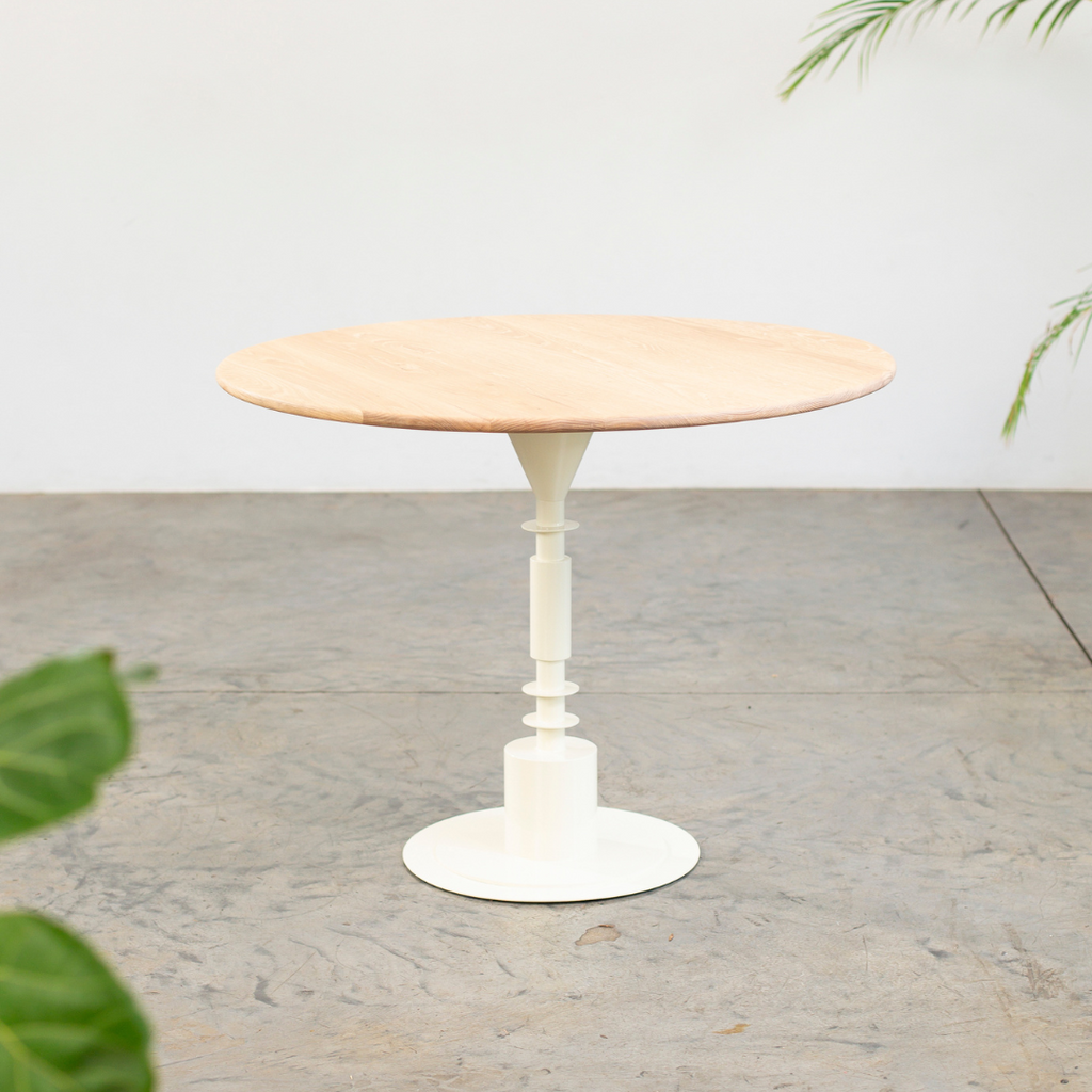 Afro Scandi Round Cafe Table - Light Oak + Cream