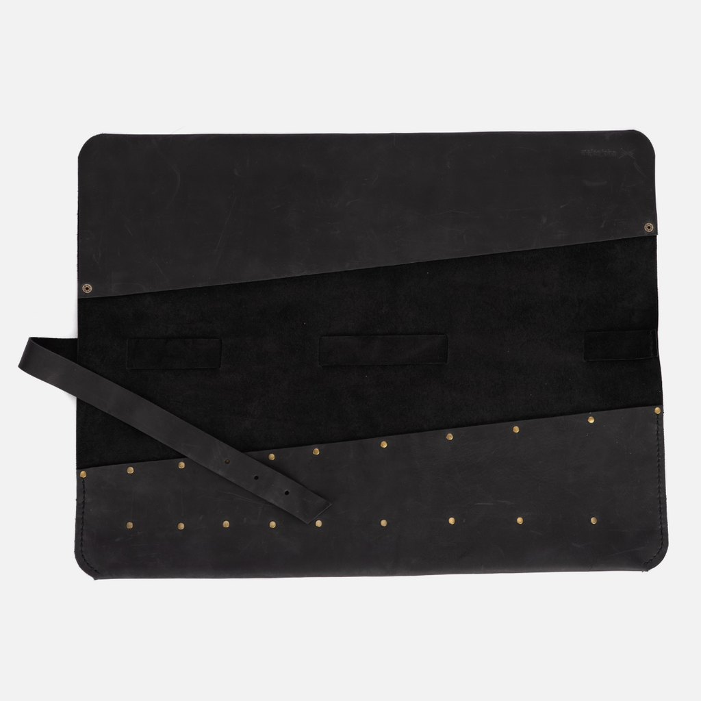 Leather Knife Roll - Black