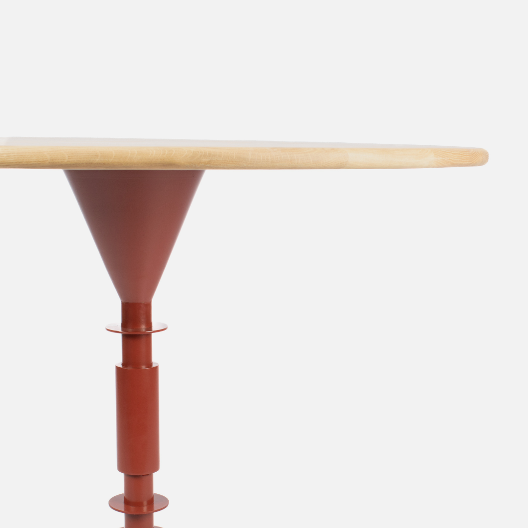 Afro Scandi Round Cafe Table - Light Oak + Oxide Red