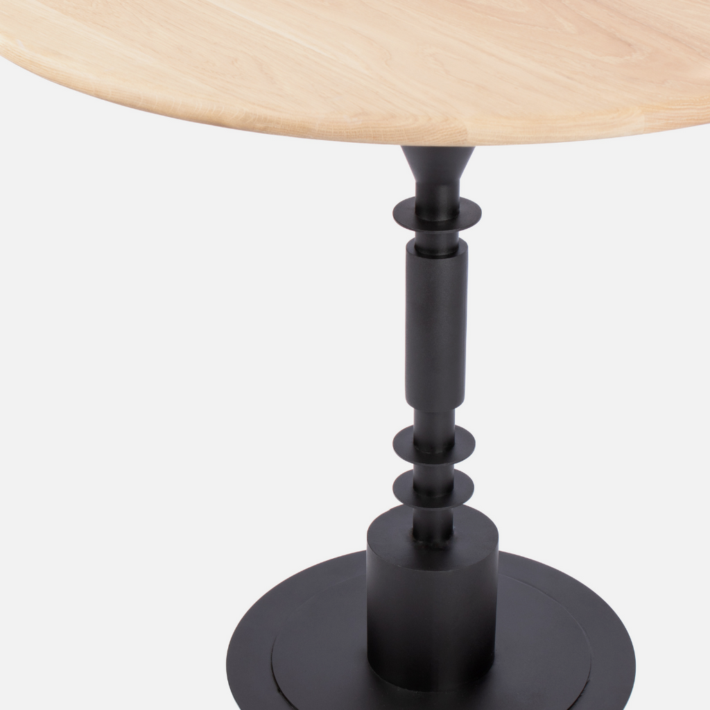 Afro Scandi Round Cafe Table - Light Oak + Black