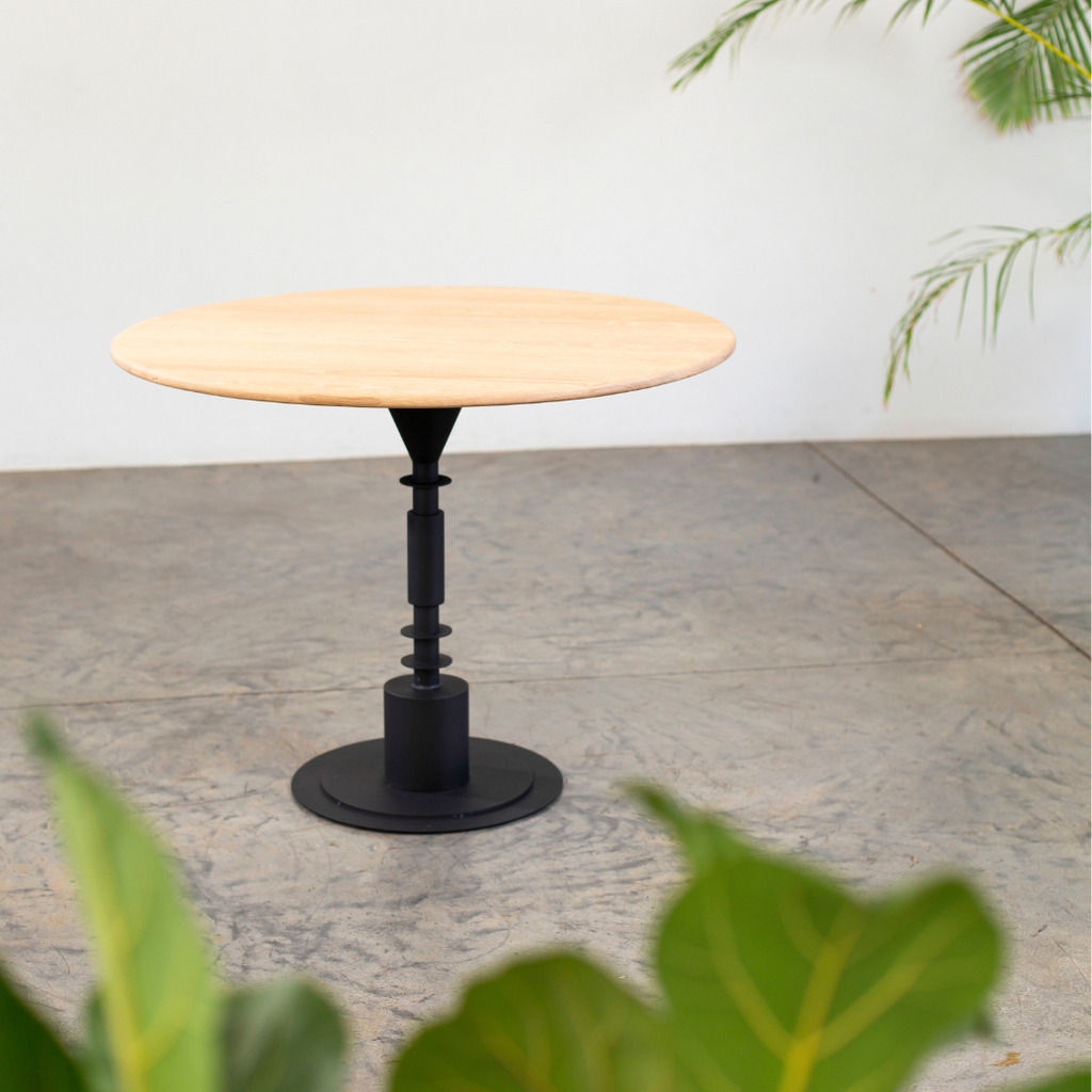 Afro Scandi Round Cafe Table - Light Oak + Black