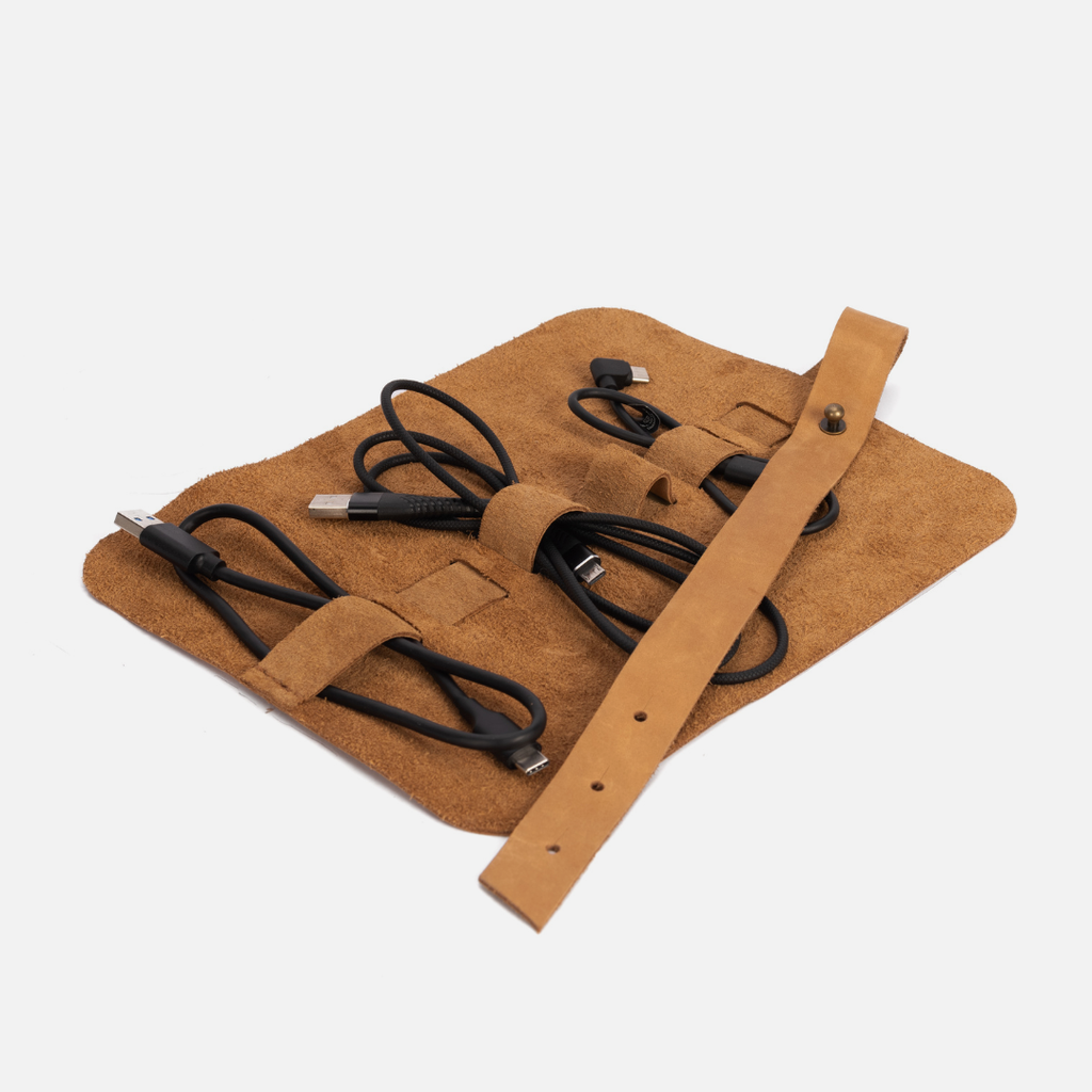 Leather Cable & Pen Roll - Toffee