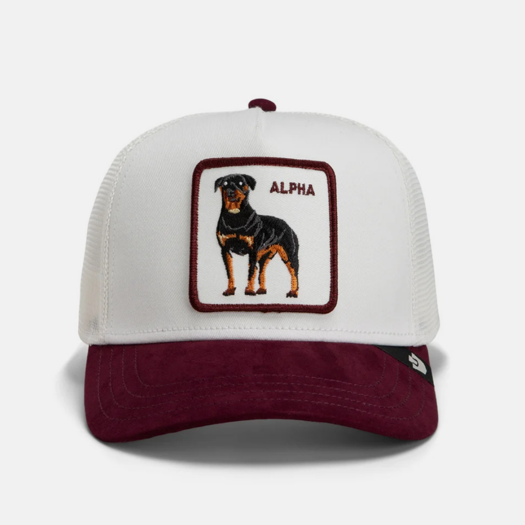 Alpha Suede Trucker - White & Burgundy