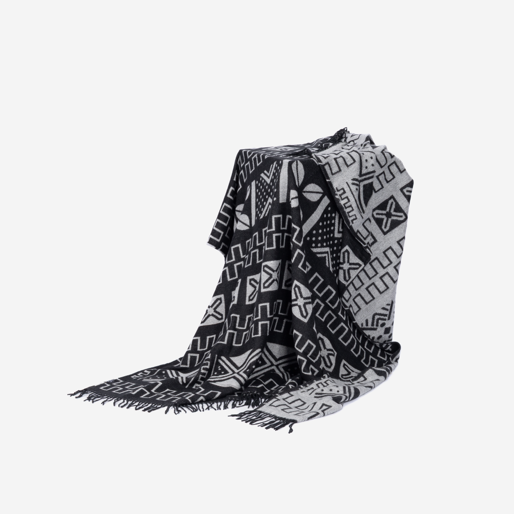Amanda Mud Cloth Throw - Black & Natural