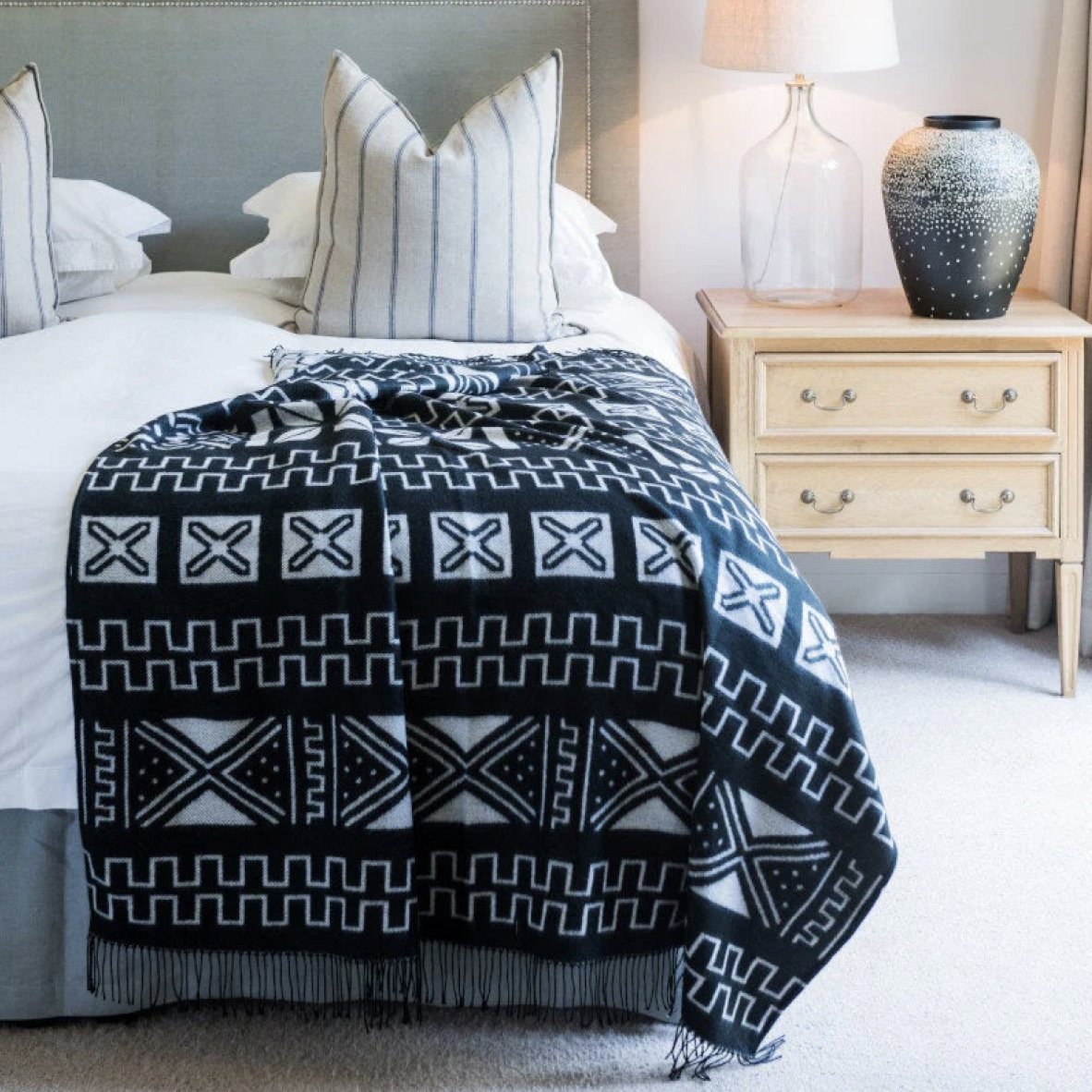 Amanda Mud Cloth Throw - Black & Natural