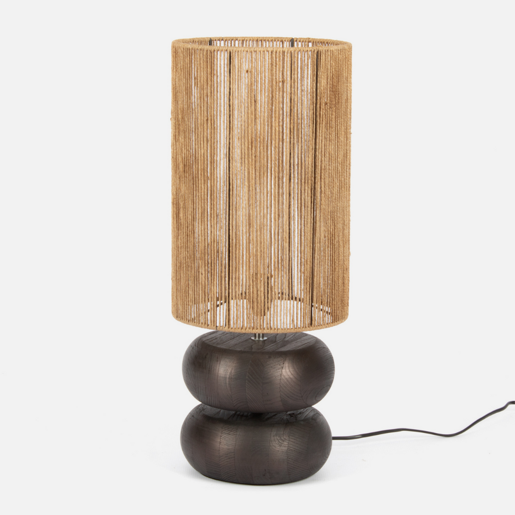 Solid oak table lamp with a natural hemp lampshade