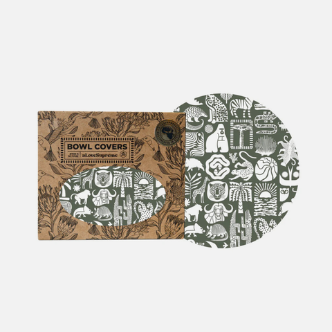 Bowl Covers Gift Set - Africa Untamed (White On Khaki)
