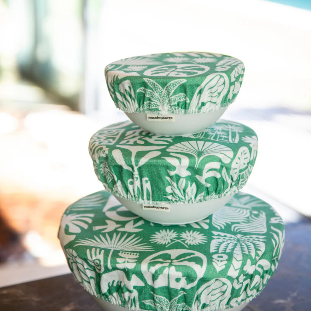 Bowl Covers Gift Set - African Roots (White on Green)