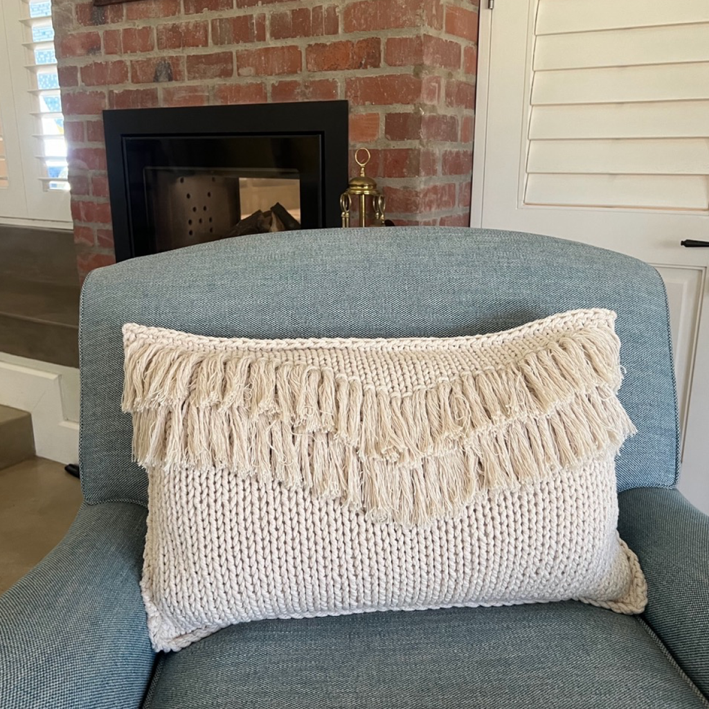 Knitted Twine Scatter Cushion - Fringe