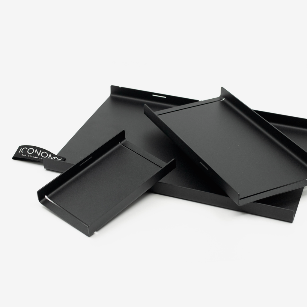 Black Desk Organiser set with 'iCONOMY' branding on a white background
