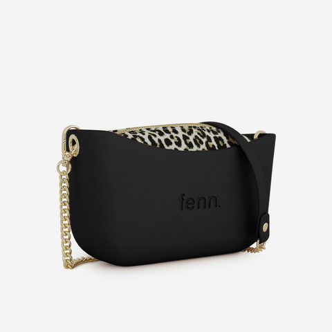 Classic Handbag - Black - Leopard Inner - Gold Chain