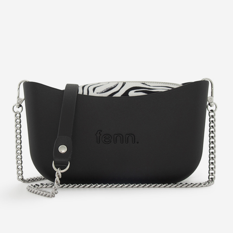 Classic Handbag - Black - Zebra  Inner - Silver Chain
