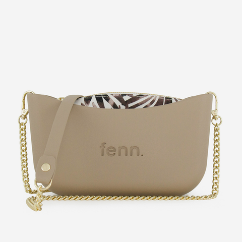 Classic Handbag - Stone - Leaves Inner - Gold Chain