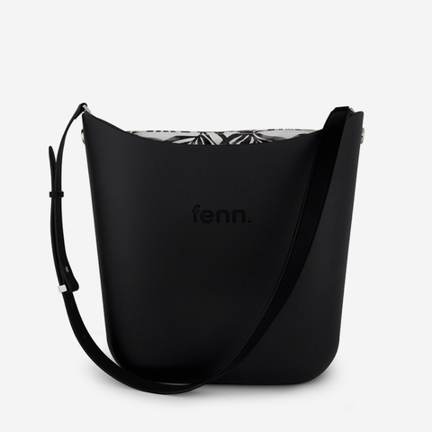 Elegant Handbag - Black - Leaves Inner - Black Flat Strap