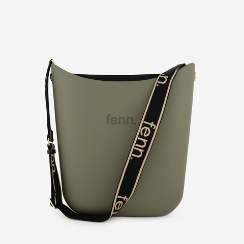 Elegant Handbag - Watercress - Black Inner - Beige On Black Canvas Strap
