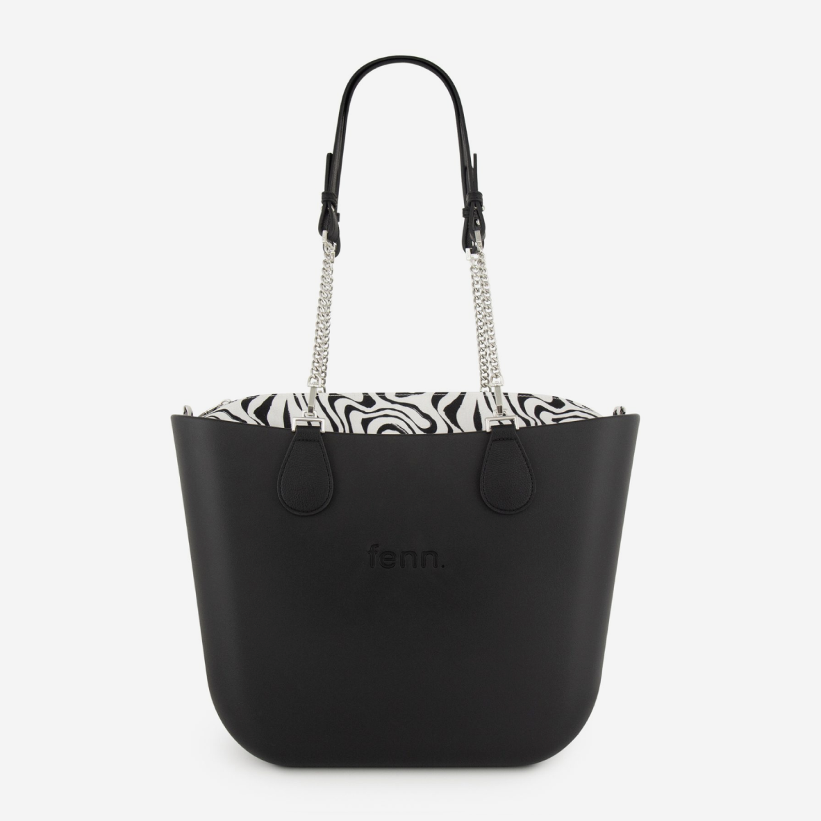 Original Handbag - Black - Squiggles Inner - Black Handles - Silver Chain