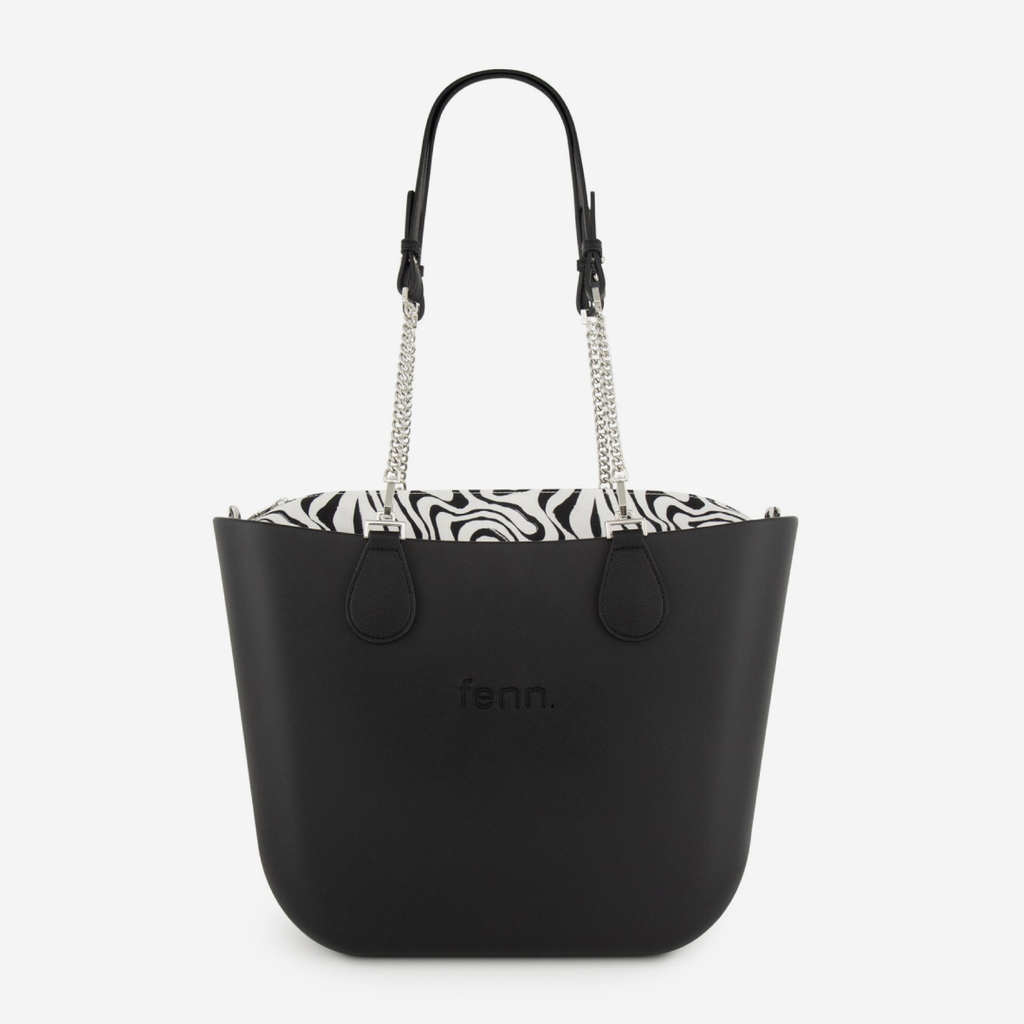 Original Handbag - Black - Squiggles Inner - Black Handles - Silver Chain