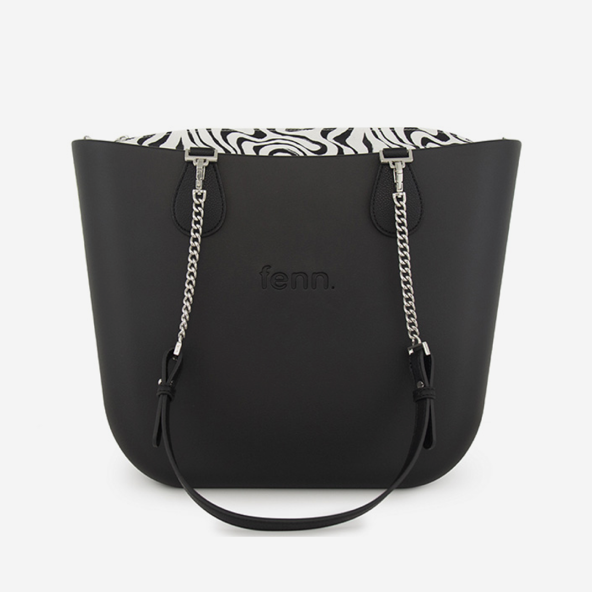 Original Handbag - Black - Squiggles Inner - Black Handles - Silver Chain