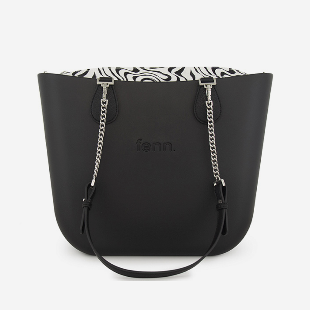 Original Handbag - Black - Squiggles Inner - Black Handles - Silver Chain