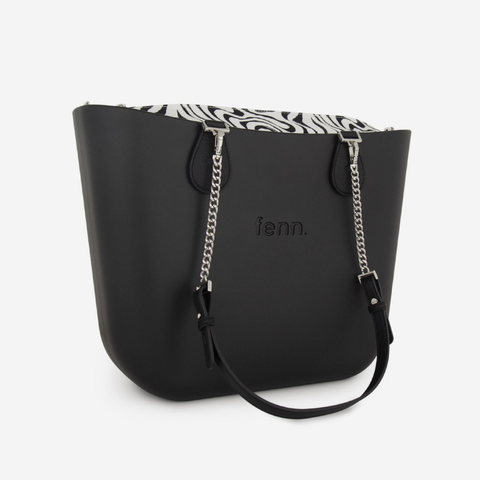 Original Handbag - Black - Squiggles Inner - Black Handles - Silver Chain