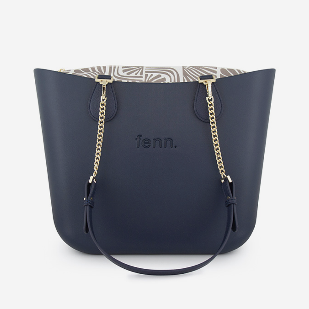 Original Handbag - Navy - Waves Inner - Navy Handles - Gold Chain