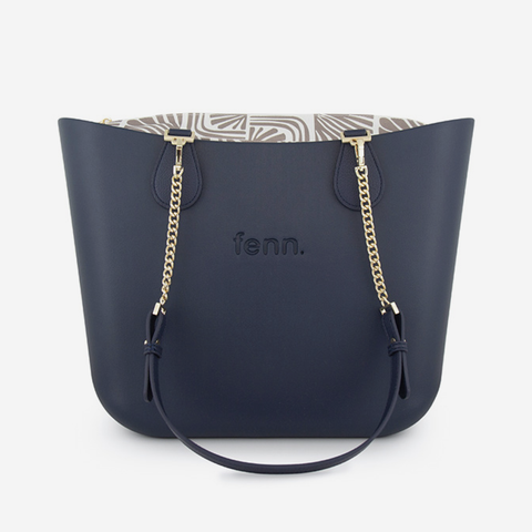 Original Handbag - Navy - Waves Inner - Navy Handles - Gold Chain