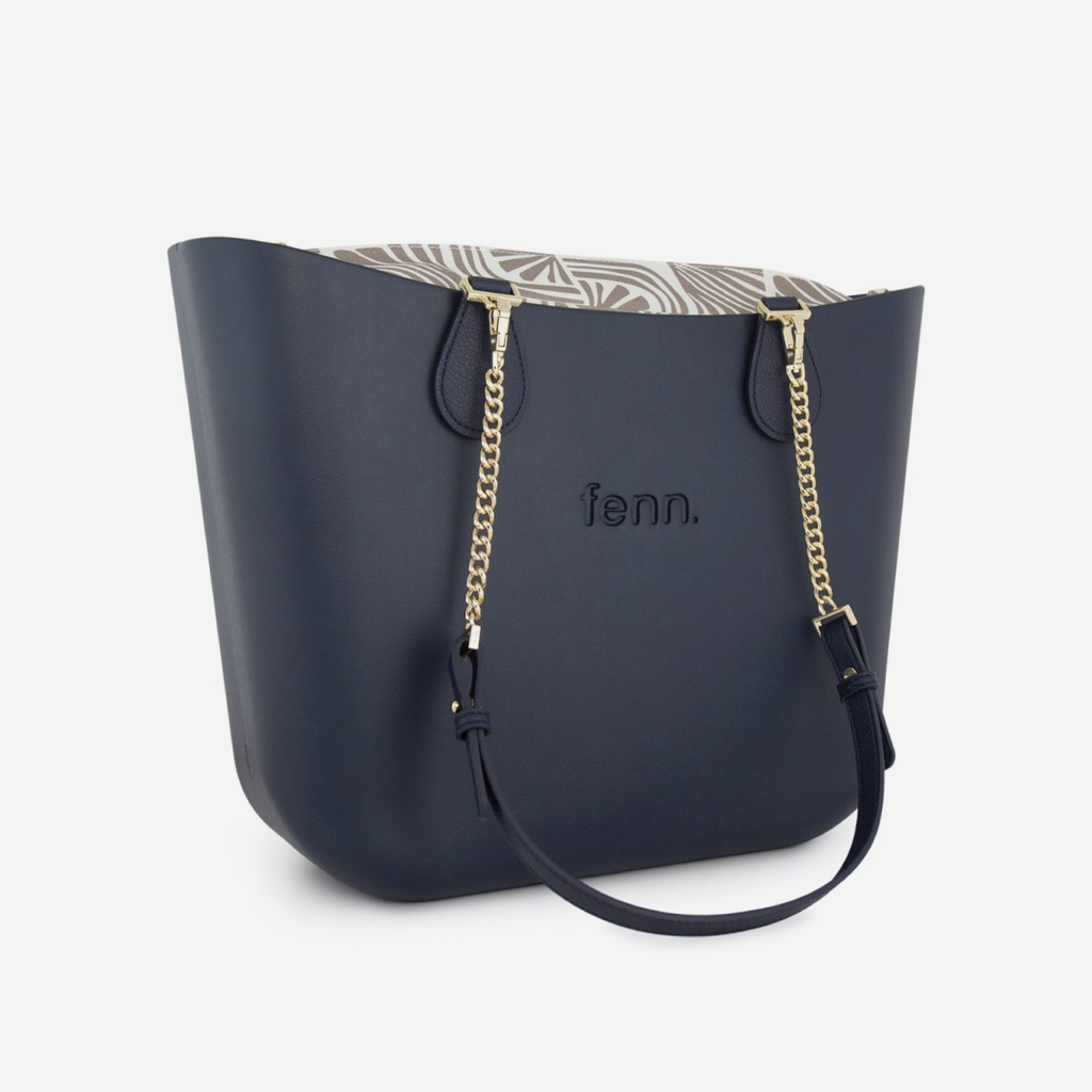 Original Handbag - Navy - Waves Inner - Navy Handles - Gold Chain