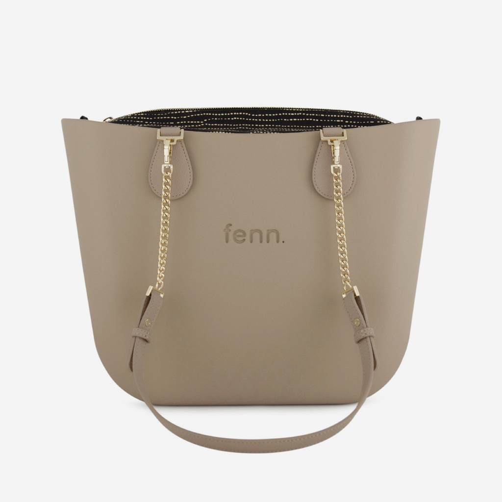 Original Handbag - Stone - Dotted Lines Inner - Light Stone Handle - Gold Chain