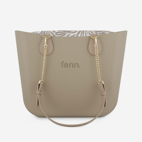 Original Handbag - Stone - Leaves Inner - Light Stone Handles - Gold Chain