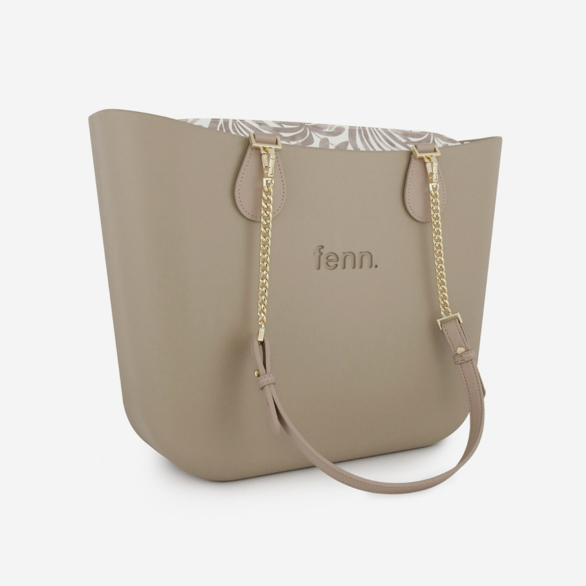 Original Handbag - Stone - Leaves Inner - Light Stone Handles - Gold Chain