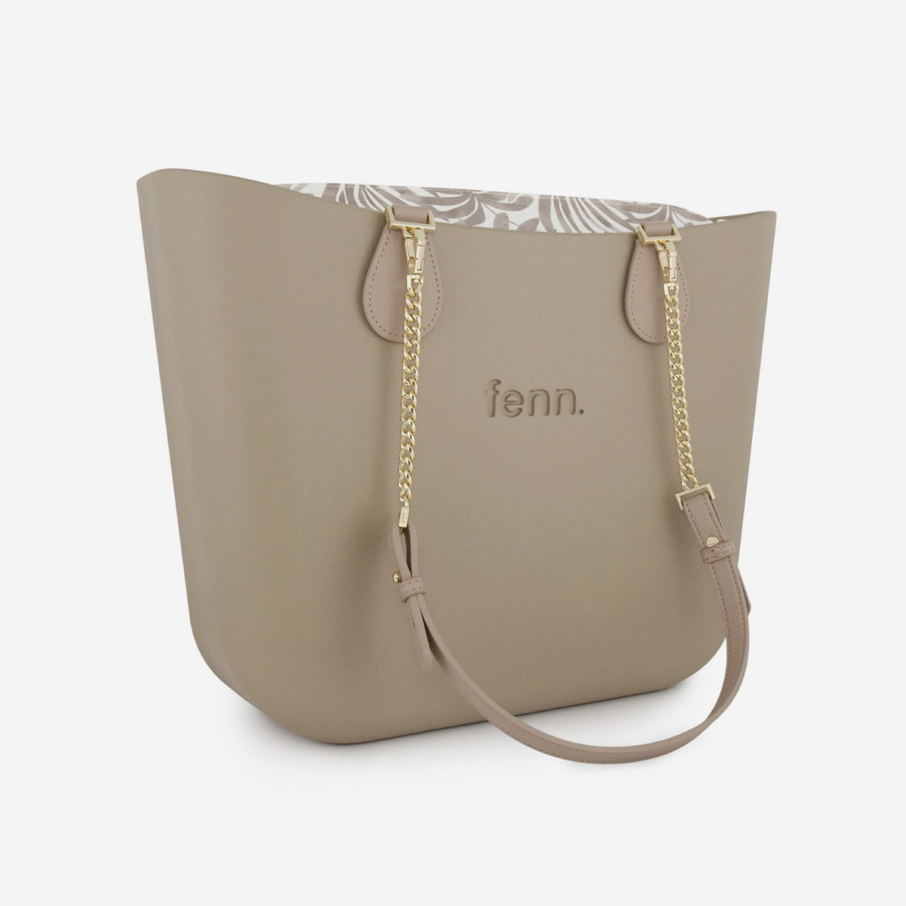 Original Handbag - Stone - Leaves Inner - Light Stone Handles - Gold Chain