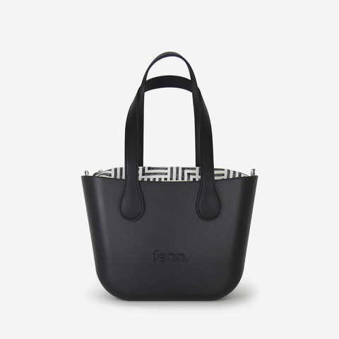 Petite Handbag - Black - Geometric Inner - Black Handle