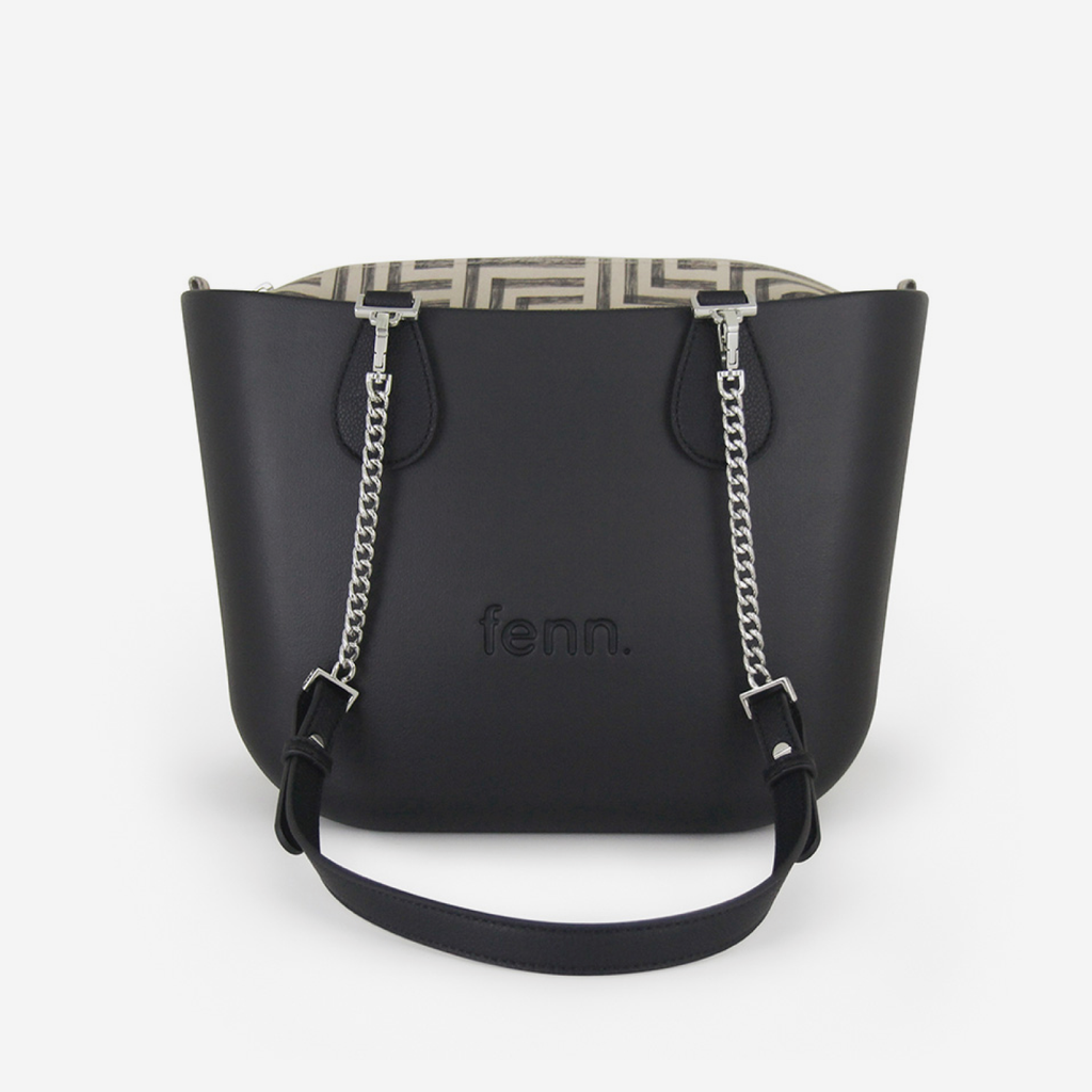 Petite Handbag - Black - Geometric Inner - Silver Chain