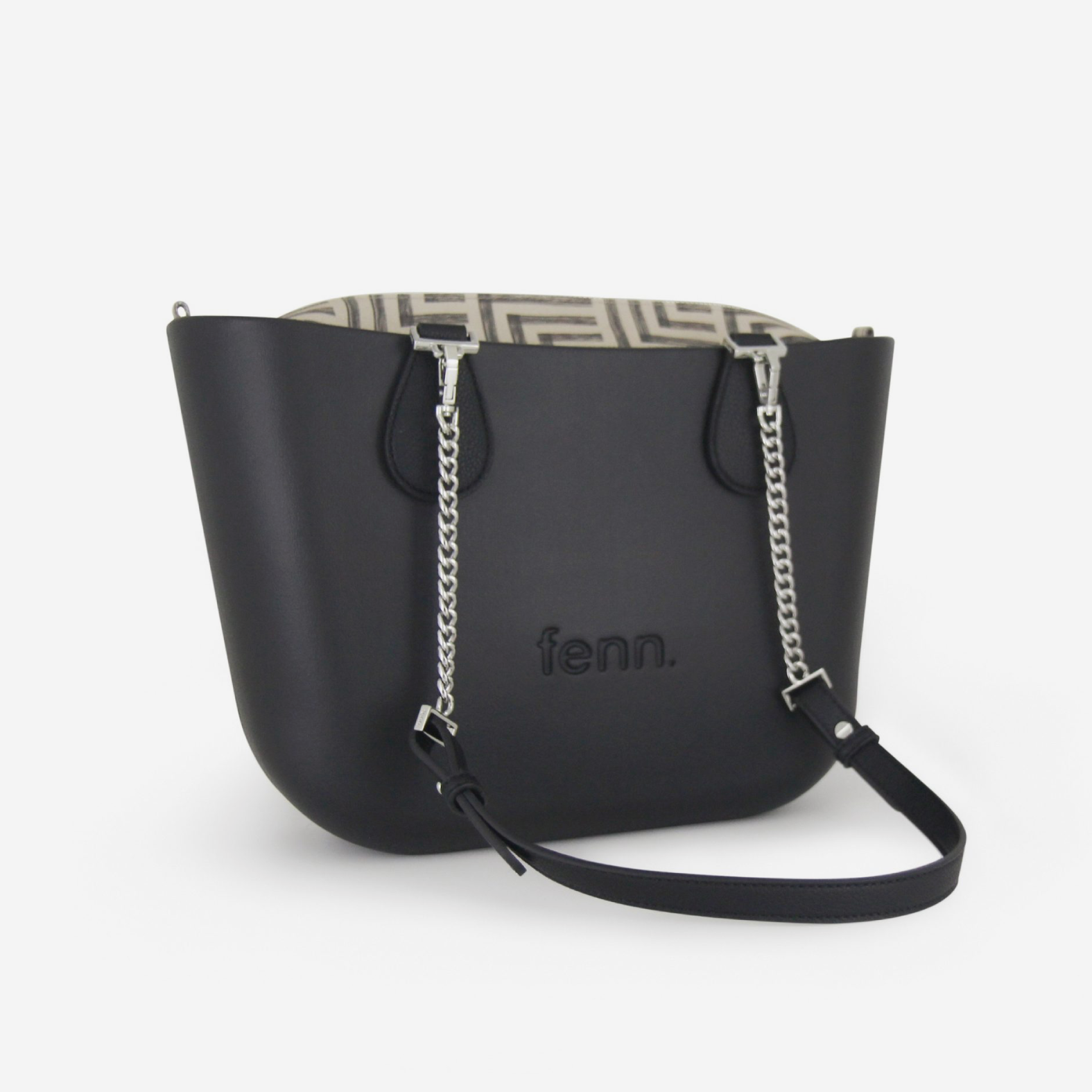 Petite Handbag - Black - Geometric Inner - Silver Chain