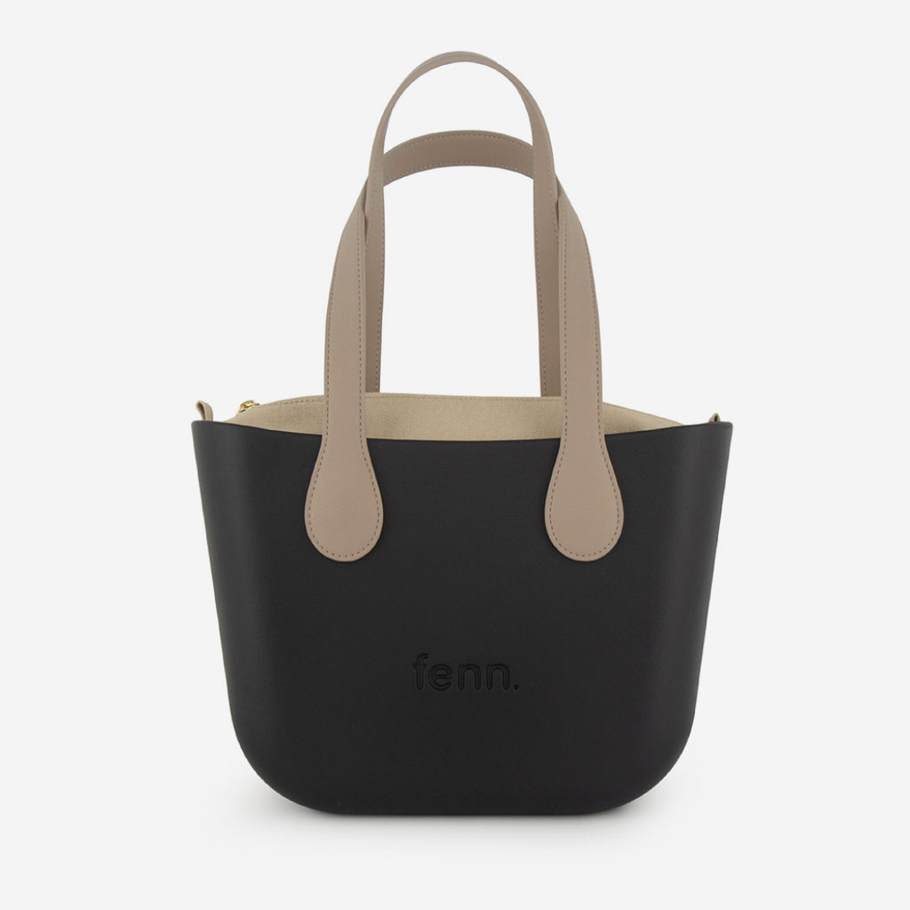 Petite Handbag - Black - Light Stone Inner - Light Stone Handles