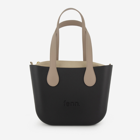 Petite Handbag - Black - Light Stone Inner - Light Stone Handles