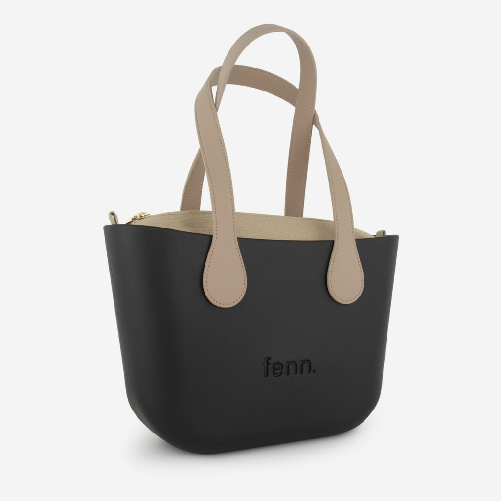 Petite Handbag - Black - Light Stone Inner - Light Stone Handles