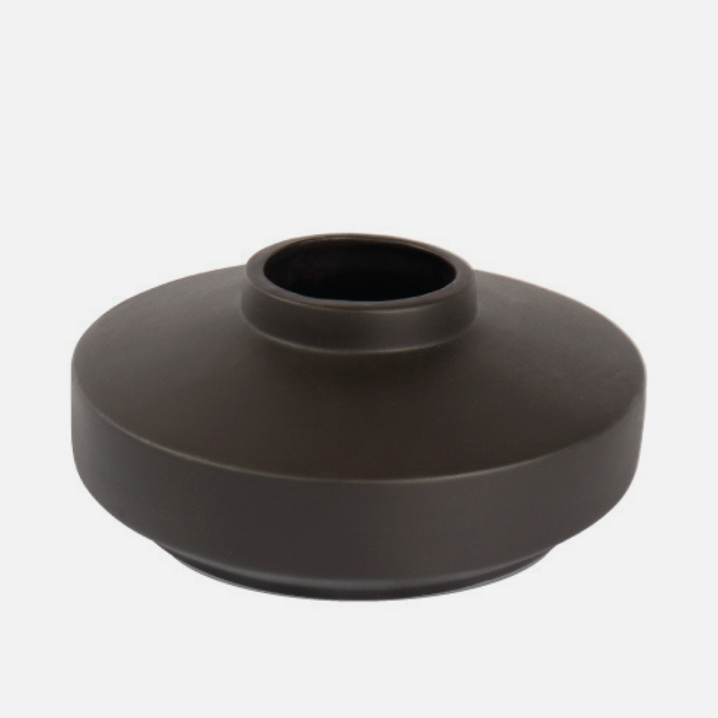 Flat Barrel Vase - Black