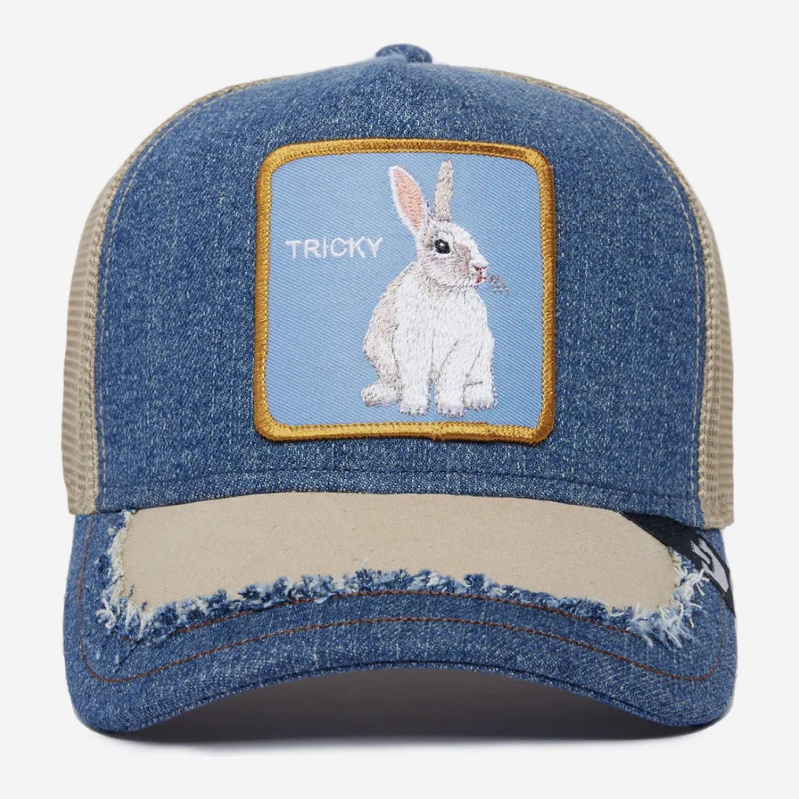 Silky Rabbit Distressed Peak - Denim Blue & Beige