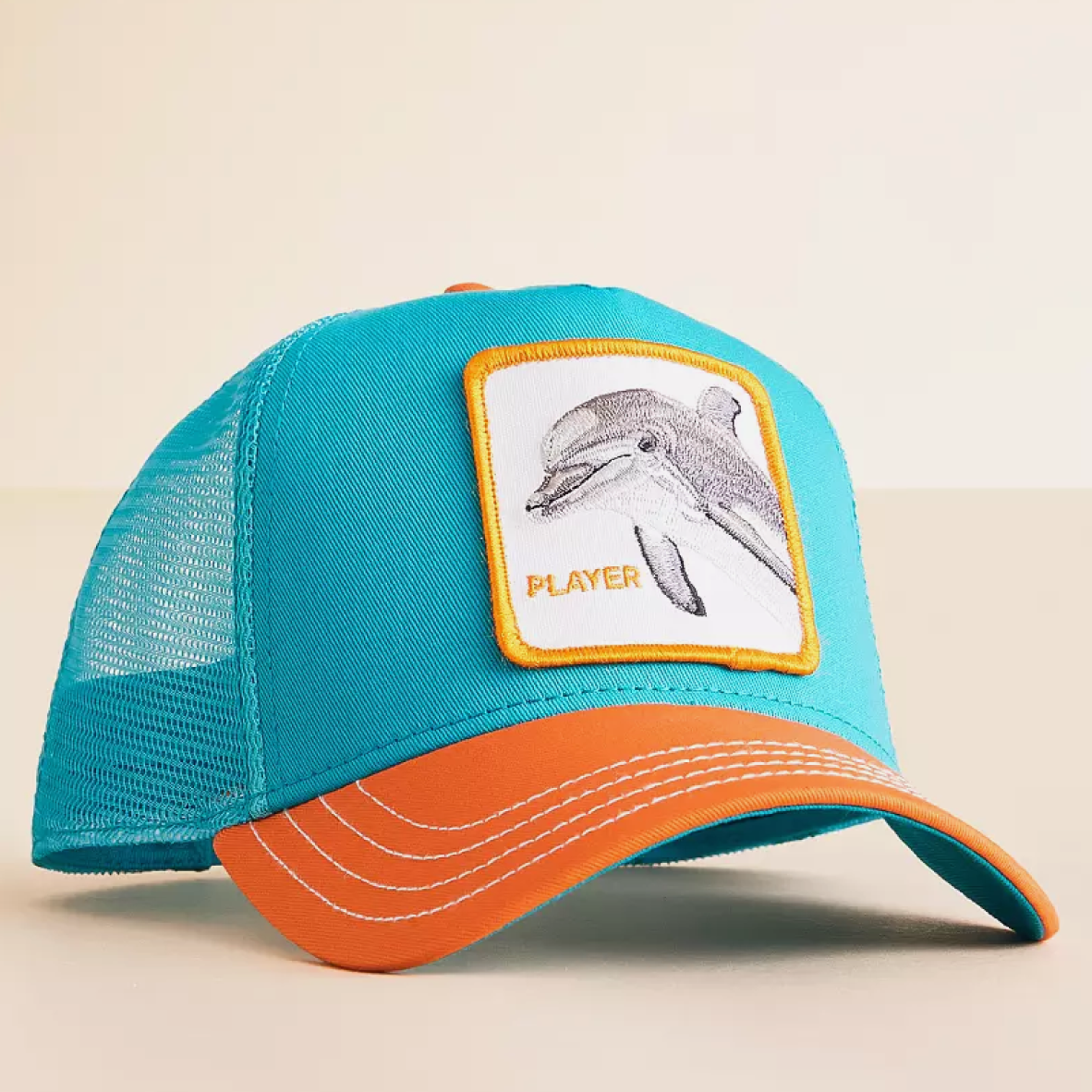 The Dolphin Fan Trucker - Turquoise & Orange