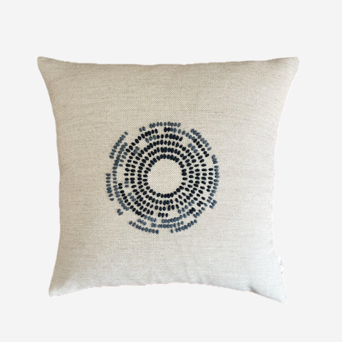 Hand Embroidered Cushion Cover - Circles Of Return Blue