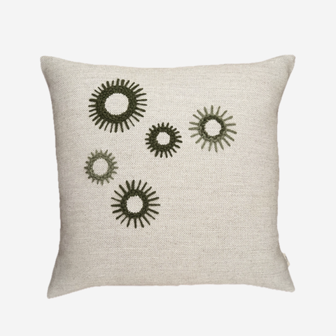 Hand Embroidered Cushion Cover - Stop And Smell The Flowers Green