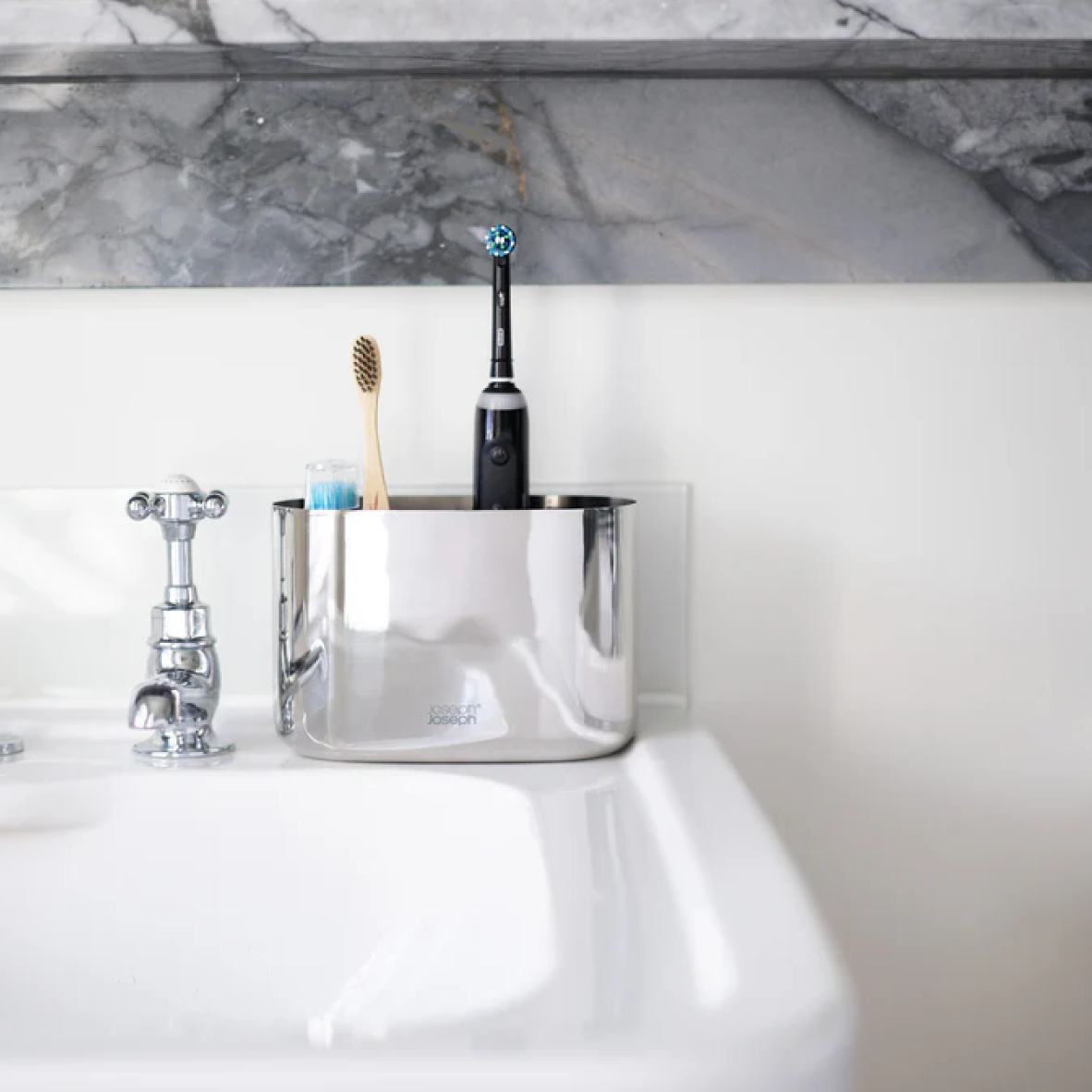 EasyStore™ Luxe Stainless Steel Toothbrush Caddy Large