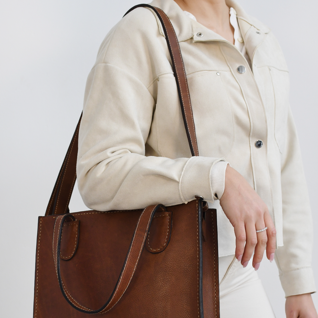 Leather Tote Bag - Brown