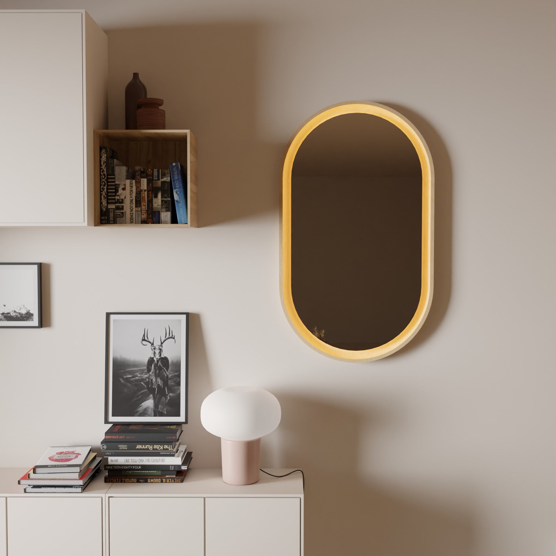 Halo Solid Oak Pill Mirror