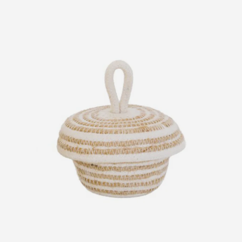 Acorn Lidded Basket - Intertwined Ivory & Jute