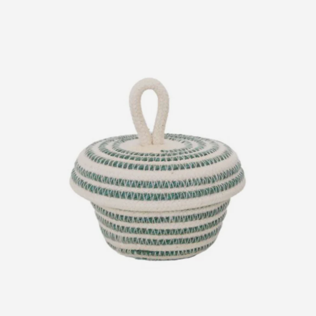Acorn Lidded Basket - Intertwined Ivory & Sage