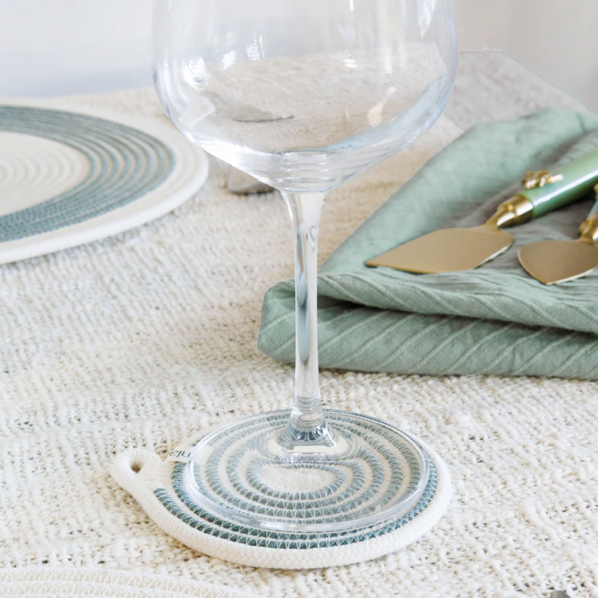 Coasters Set of 4 - Intertwined Ivory & Sage