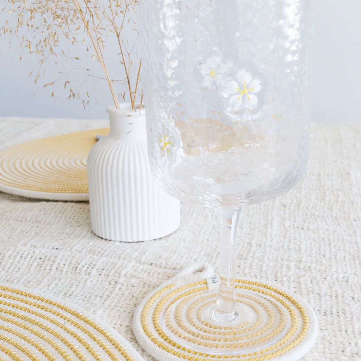 Coasters Set of 4 - Intertwined Ivory & Yellow